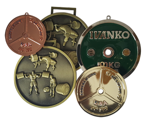 weightlifting medals, powerlifting medals, weight plate medals, Ivanko medals